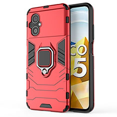Funda Bumper Silicona y Plastico Mate Carcasa con Magnetico Anillo de dedo Soporte KC1 para Xiaomi Poco M5 4G Rojo