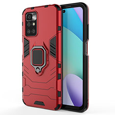 Funda Bumper Silicona y Plastico Mate Carcasa con Magnetico Anillo de dedo Soporte KC1 para Xiaomi Redmi 10 (2022) Rojo