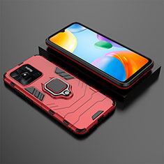 Funda Bumper Silicona y Plastico Mate Carcasa con Magnetico Anillo de dedo Soporte KC1 para Xiaomi Redmi 10 Power Rojo