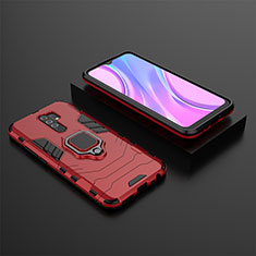 Funda Bumper Silicona y Plastico Mate Carcasa con Magnetico Anillo de dedo Soporte KC1 para Xiaomi Redmi 9 Rojo