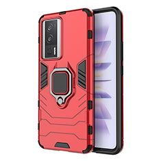 Funda Bumper Silicona y Plastico Mate Carcasa con Magnetico Anillo de dedo Soporte KC1 para Xiaomi Redmi K60 5G Rojo