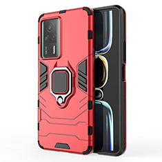 Funda Bumper Silicona y Plastico Mate Carcasa con Magnetico Anillo de dedo Soporte KC1 para Xiaomi Redmi K60E 5G Rojo