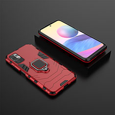 Funda Bumper Silicona y Plastico Mate Carcasa con Magnetico Anillo de dedo Soporte KC1 para Xiaomi Redmi Note 10 5G Rojo
