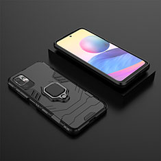 Funda Bumper Silicona y Plastico Mate Carcasa con Magnetico Anillo de dedo Soporte KC1 para Xiaomi Redmi Note 10T 5G Negro
