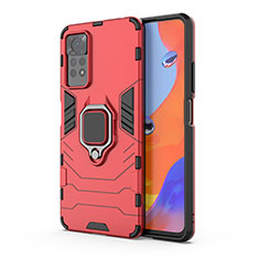 Funda Bumper Silicona y Plastico Mate Carcasa con Magnetico Anillo de dedo Soporte KC1 para Xiaomi Redmi Note 11 Pro 5G Rojo