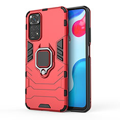 Funda Bumper Silicona y Plastico Mate Carcasa con Magnetico Anillo de dedo Soporte KC1 para Xiaomi Redmi Note 11S 4G Rojo