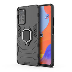 Funda Bumper Silicona y Plastico Mate Carcasa con Magnetico Anillo de dedo Soporte KC1 para Xiaomi Redmi Note 12 Pro 4G Negro