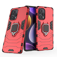 Funda Bumper Silicona y Plastico Mate Carcasa con Magnetico Anillo de dedo Soporte KC1 para Xiaomi Redmi Note 12 Turbo 5G Rojo