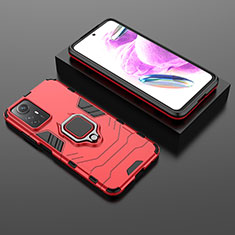 Funda Bumper Silicona y Plastico Mate Carcasa con Magnetico Anillo de dedo Soporte KC1 para Xiaomi Redmi Note 12S Rojo