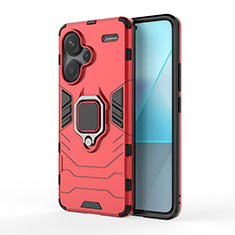 Funda Bumper Silicona y Plastico Mate Carcasa con Magnetico Anillo de dedo Soporte KC1 para Xiaomi Redmi Note 13 Pro+ Plus 5G Rojo