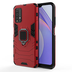 Funda Bumper Silicona y Plastico Mate Carcasa con Magnetico Anillo de dedo Soporte KC1 para Xiaomi Redmi Note 9 4G Rojo