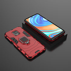 Funda Bumper Silicona y Plastico Mate Carcasa con Magnetico Anillo de dedo Soporte KC1 para Xiaomi Redmi Note 9 Pro Max Rojo