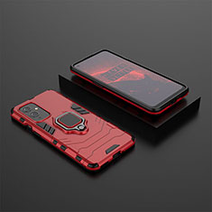 Funda Bumper Silicona y Plastico Mate Carcasa con Magnetico Anillo de dedo Soporte KC2 para OnePlus 9 5G Rojo