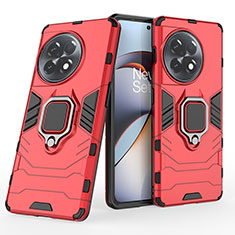 Funda Bumper Silicona y Plastico Mate Carcasa con Magnetico Anillo de dedo Soporte KC2 para OnePlus Ace 2 Pro 5G Rojo