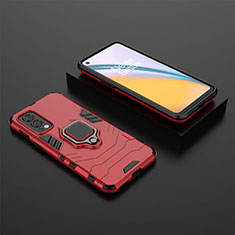 Funda Bumper Silicona y Plastico Mate Carcasa con Magnetico Anillo de dedo Soporte KC2 para OnePlus Nord 2 5G Rojo