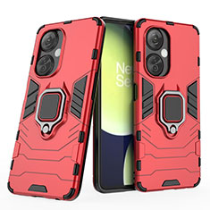 Funda Bumper Silicona y Plastico Mate Carcasa con Magnetico Anillo de dedo Soporte KC2 para OnePlus Nord CE 3 Lite 5G Rojo