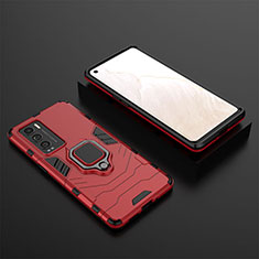 Funda Bumper Silicona y Plastico Mate Carcasa con Magnetico Anillo de dedo Soporte KC2 para Realme GT Master Explorer 5G Rojo