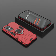 Funda Bumper Silicona y Plastico Mate Carcasa con Magnetico Anillo de dedo Soporte KC2 para Realme GT Neo3 5G Rojo