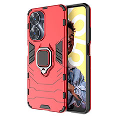 Funda Bumper Silicona y Plastico Mate Carcasa con Magnetico Anillo de dedo Soporte KC2 para Realme Narzo N55 Rojo