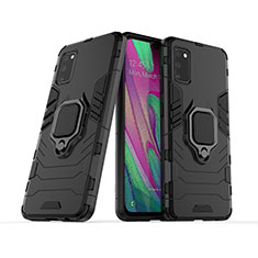 Funda Bumper Silicona y Plastico Mate Carcasa con Magnetico Anillo de dedo Soporte KC2 para Samsung Galaxy A41 Negro