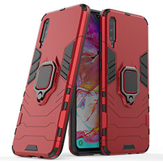 Funda Bumper Silicona y Plastico Mate Carcasa con Magnetico Anillo de dedo Soporte KC2 para Samsung Galaxy A70 Rojo