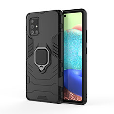 Funda Bumper Silicona y Plastico Mate Carcasa con Magnetico Anillo de dedo Soporte KC2 para Samsung Galaxy A71 5G Negro