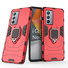 Funda Bumper Silicona y Plastico Mate Carcasa con Magnetico Anillo de dedo Soporte KC2 para Vivo iQOO 9 SE 5G Rojo