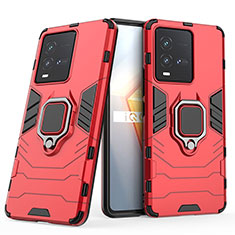 Funda Bumper Silicona y Plastico Mate Carcasa con Magnetico Anillo de dedo Soporte KC2 para Vivo iQOO 9T 5G Rojo