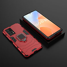 Funda Bumper Silicona y Plastico Mate Carcasa con Magnetico Anillo de dedo Soporte KC2 para Vivo iQOO Z5 5G Rojo