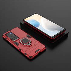 Funda Bumper Silicona y Plastico Mate Carcasa con Magnetico Anillo de dedo Soporte KC2 para Vivo X60 Pro+ Plus 5G Rojo