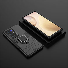 Funda Bumper Silicona y Plastico Mate Carcasa con Magnetico Anillo de dedo Soporte KC2 para Vivo X70 Pro+ Plus 5G Negro