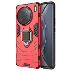 Funda Bumper Silicona y Plastico Mate Carcasa con Magnetico Anillo de dedo Soporte KC2 para Vivo X90 Pro 5G Rojo