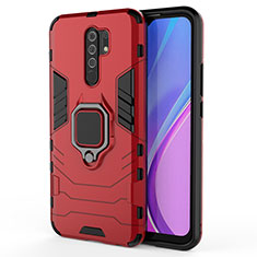 Funda Bumper Silicona y Plastico Mate Carcasa con Magnetico Anillo de dedo Soporte KC2 para Xiaomi Poco M2 Rojo