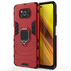 Funda Bumper Silicona y Plastico Mate Carcasa con Magnetico Anillo de dedo Soporte KC2 para Xiaomi Poco X3 Pro Rojo