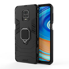 Funda Bumper Silicona y Plastico Mate Carcasa con Magnetico Anillo de dedo Soporte KC2 para Xiaomi Redmi Note 9 Pro Negro