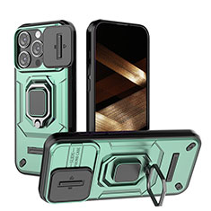 Funda Bumper Silicona y Plastico Mate Carcasa con Magnetico Anillo de dedo Soporte KC3 para Apple iPhone 14 Pro Max Verde