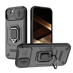 Funda Bumper Silicona y Plastico Mate Carcasa con Magnetico Anillo de dedo Soporte KC3 para Apple iPhone 15 Plus Negro