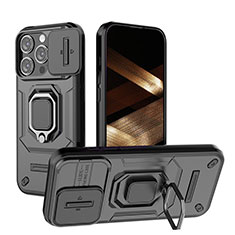 Funda Bumper Silicona y Plastico Mate Carcasa con Magnetico Anillo de dedo Soporte KC3 para Apple iPhone 16 Pro Max Negro