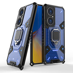 Funda Bumper Silicona y Plastico Mate Carcasa con Magnetico Anillo de dedo Soporte KC3 para Huawei P50 Pro Azul