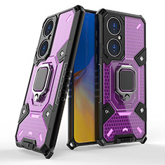 Funda Bumper Silicona y Plastico Mate Carcasa con Magnetico Anillo de dedo Soporte KC3 para Huawei P50 Pro Morado