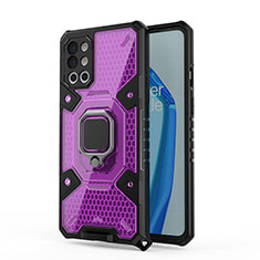 Funda Bumper Silicona y Plastico Mate Carcasa con Magnetico Anillo de dedo Soporte KC3 para OnePlus 9R 5G Morado