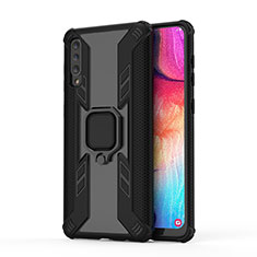 Funda Bumper Silicona y Plastico Mate Carcasa con Magnetico Anillo de dedo Soporte KC3 para Samsung Galaxy A50 Negro