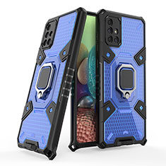 Funda Bumper Silicona y Plastico Mate Carcasa con Magnetico Anillo de dedo Soporte KC3 para Samsung Galaxy A71 4G A715 Azul