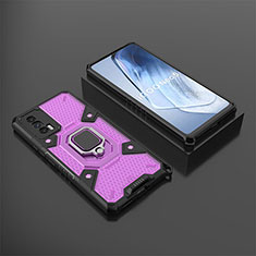 Funda Bumper Silicona y Plastico Mate Carcasa con Magnetico Anillo de dedo Soporte KC3 para Vivo iQOO 7 India 5G Morado