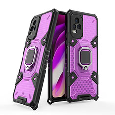 Funda Bumper Silicona y Plastico Mate Carcasa con Magnetico Anillo de dedo Soporte KC3 para Vivo V21e 4G Morado