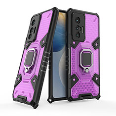 Funda Bumper Silicona y Plastico Mate Carcasa con Magnetico Anillo de dedo Soporte KC3 para Vivo X70 5G Morado