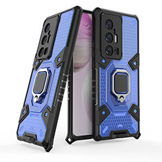 Funda Bumper Silicona y Plastico Mate Carcasa con Magnetico Anillo de dedo Soporte KC3 para Vivo X70 Pro+ Plus 5G Azul