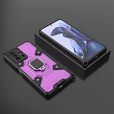 Funda Bumper Silicona y Plastico Mate Carcasa con Magnetico Anillo de dedo Soporte KC3 para Xiaomi Mi 11T 5G Morado