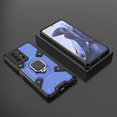 Funda Bumper Silicona y Plastico Mate Carcasa con Magnetico Anillo de dedo Soporte KC3 para Xiaomi Mi 11T Pro 5G Azul