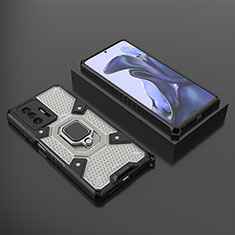 Funda Bumper Silicona y Plastico Mate Carcasa con Magnetico Anillo de dedo Soporte KC3 para Xiaomi Mi 11T Pro 5G Negro